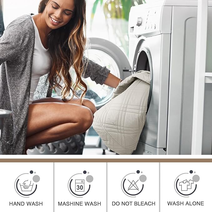 TAOCOCO 100% Waterproof Loveseat Recliner Cover, Non Slip Split Loveseat Covers for Reclining Loveseat with Elastic Straps, Washable Recliner Chair/Furniture Protector for Kids Pets(2 Seater, Cream)