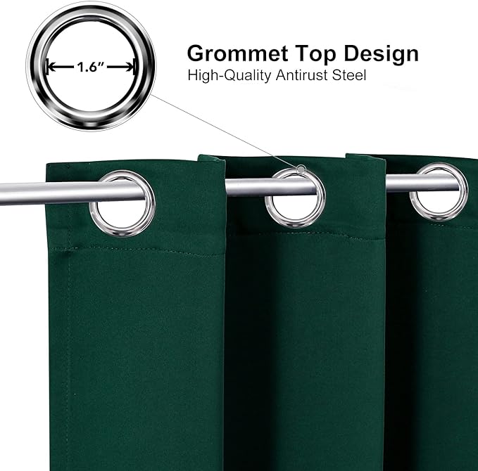 ChrisDowa Grommet Blackout Curtains for Bedroom and Living Room - 2 Panels Set Thermal Insulated Room Darkening Curtains (Forest Green, 52W x 54L)