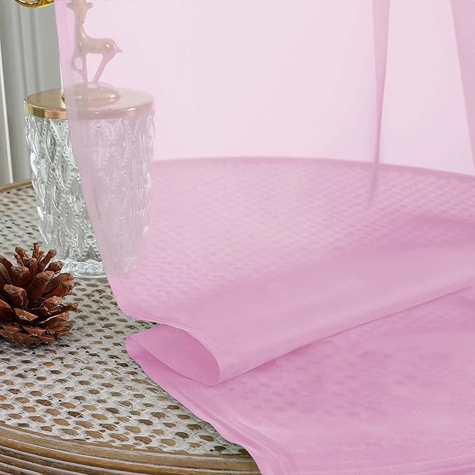 OWENIE Pink Sheer Curtain 90 Inches Long 2 Panels Set, Solid Filmy Drapes for Living Room Bedroom, Elegant Window Voile Sheer Curtain Panels Drapes, 2 Pcs, Each 59" Wx90 L Inch