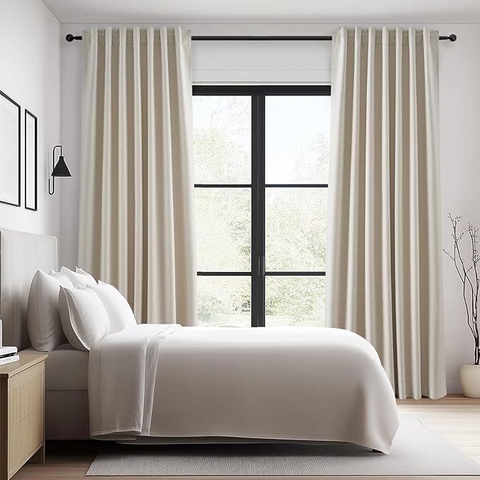 Topfinel Floor to Ceiling Curtains Drapery 108 Inches Long Black Out for Track System with Hooks and Rings, Cream Tan 2 Panel Set Back Tab Pleat Drapes for Track System Living Room 9 FT Length