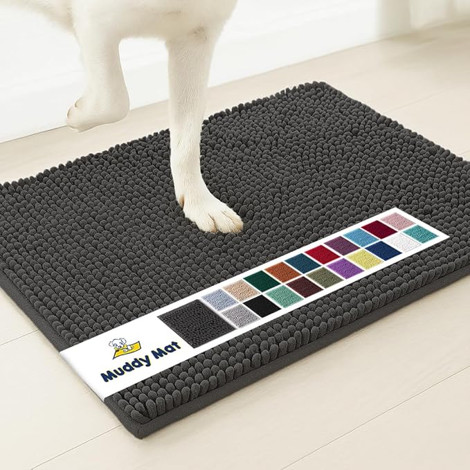 Muddy Mat® | Super Absorbent Door Mat Indoor, Microfiber Quick Dry Chenille Entryway Rug, Non-Slip Front Door Mat, Indoor Mats for Entryway, Machine Washable Pet Rug, Charcoal 48"x60"