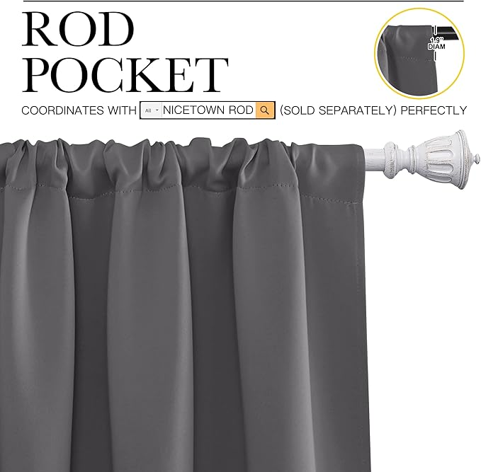 NICETOWN Short Curtains, Grey Window Curtains for Bedroom, Home Decoration Thermal Insulated Rod Pocket Blackout Blinds & Drapes for Small Windows (Gray, 2 Panels, W29 x L30 -Inch)