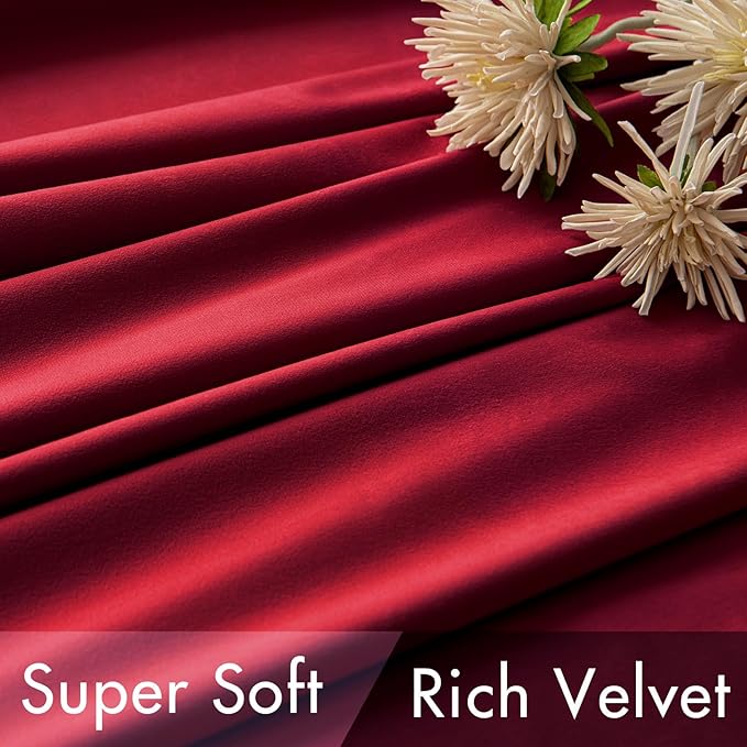 MIULEE Velvet Curtains Luxury Blackout Curtains for Bedroom Living Room Thermal Insulated Super Soft Window Drapes Rod Pocket & Back Tab Christmas Decor, Red, W52 x L72 inches, 2 Panels