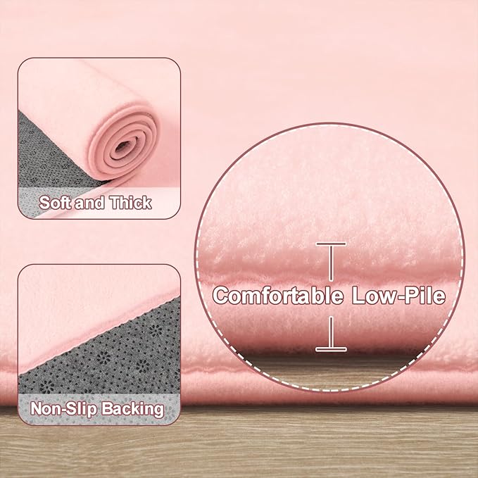 Amearea Large Modern Area Rugs for Bedroom Living Room, 5x8 Feet Pink Thickened Memory Foam Rug, Fluffy Indoor Washable Rugs Non Slip Minimalist Carpet for Boys Girls Dorm Nursery Room Decor
