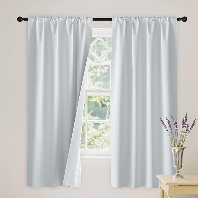 RYB HOME White 100% Blackout Curtains, Thermal Insulated Heat & UV Blocking Total Room Darkening Privacy Drapes for Bedroom Dining Living Room, Width 42 by Length 72, White, 2 Panels