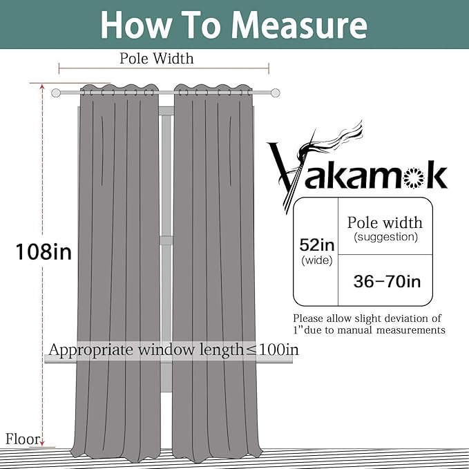 Yakamok Dove Grey Room Darking 108 Inch Length 2 Panel Sets for Livingroom Dining Room Darkening Thermal Insulated Bay Window Hotel Modern Elegant Black Out Sunblock Curtins/Bedroom,52 x 108 Inches