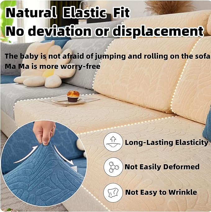 Couch Cushion Covers for Sofa Couch Covers Wear-Resistant Universal Sofa Cover Washable Stretch for Sectional Slipcovers (Texture-Blue,Extra Large Single Seat Cover)