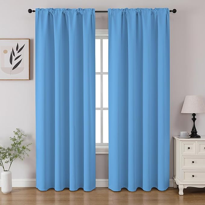 CUCRAF Light Blue Blackout Curtains 108 inch Length 2 Panels Set, Rod Pocket Room Darkening Drapes for Bedroom Living Room, Insulated Thermal Light Blocking Window Curtain (W52 x L108 Inch)