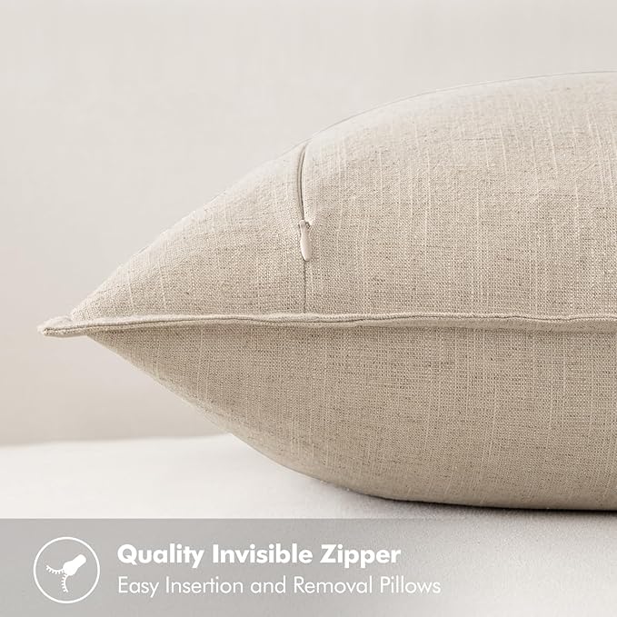 MIULEE Decorative Linen Pillow Covers 18x18 Inch Natural Beige Boho Farmhouse Neutral Couch Throw Pillows for Bed Pack of 2 Accent Modern Pillowcase Sofa Livingroom Home Decor