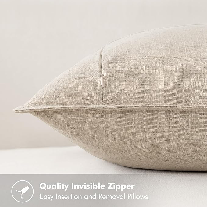 MIULEE Decorative Linen Euro Sham Pillow Covers 26x26 Natural Beige Boho FarmhouseNeutral Couch Throw Pillows for Bed Pack of 2 Accent Modern Pillowcase Sofa Livingroom Home Decor