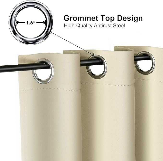 ChrisDowa Small Window Curtains for Kitchen and Bedroom - Grommet Short Thermal Insulated Room Darkening Curtains (2 Panels, Beige, 36 x 24 Inch)