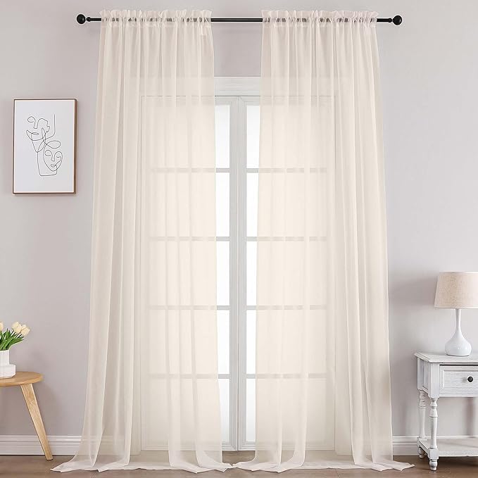 Chyhomenyc Extra Long Cream Sheer Curtains 108 Inches Long 2 Panels, Light Filtering Cream Curtains for Living Room, Soft Gentle Voile Rod Pocket Bedroom Window Drapes, 59Wx108L Inch, 9FT, 2PCS