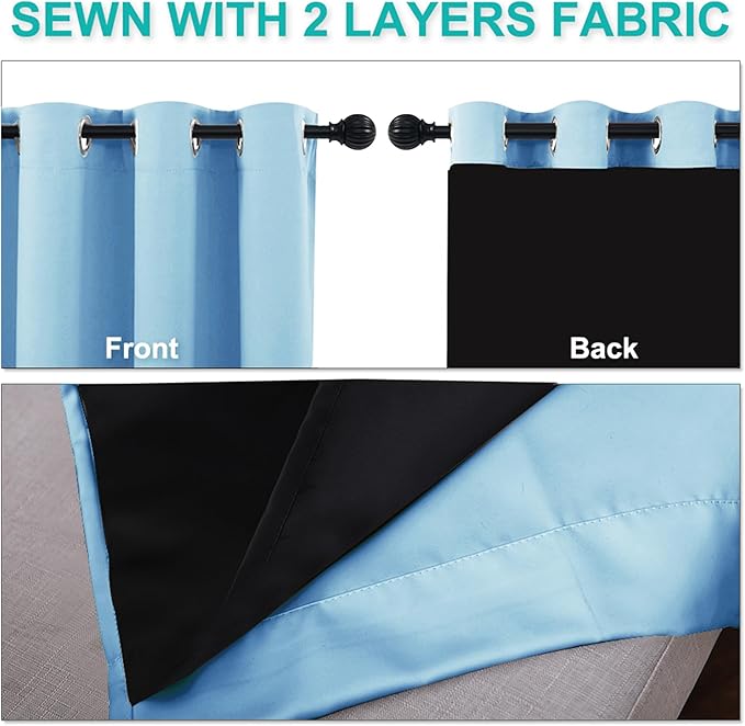 NICETOWN 100% Blackout Curtains 84 inches Long, Blue, 52 inches Wide, Pair of Energy Smart & Noise Blocking Out Drapes for Baby Room Window, Thermal Insulated Guest Room Lined Window Dressing