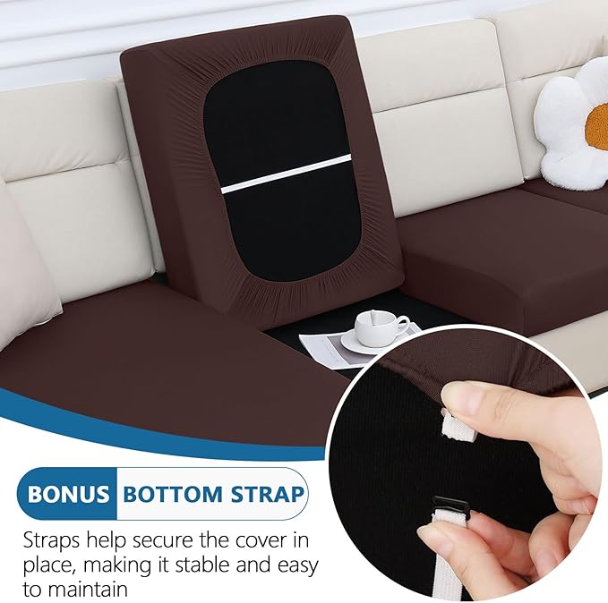 hyha Milk Silk Couch Cushion Covers, Soft Magic Sofa Covers Washable for 2 Cushion Couch, Stretch Sectional Outdoor Cushion Covers for Patio Furniture with Elastic Bottom(Medium, Chocolate)