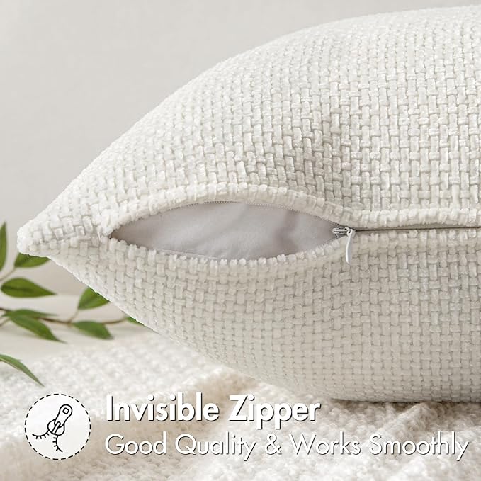 MIULEE Pack of 2 Couch Throw Pillow Covers 18x18 Inch Neutral Pure White Modern Boho Accent Decorative Pillow Covers Soft Chenille Farmhouse Cushion Covers for Home Decor Bed Sofa Living Room