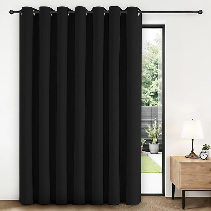 Joydeco Blackout Patio Sliding Door Curtains 84 Inches Long, Grommet Privacy Room Divider Curtains, Extra Wide Thermal Blackout Drapes for Bedroom Living Room (Black, 60Wx84L, 1 Panel)