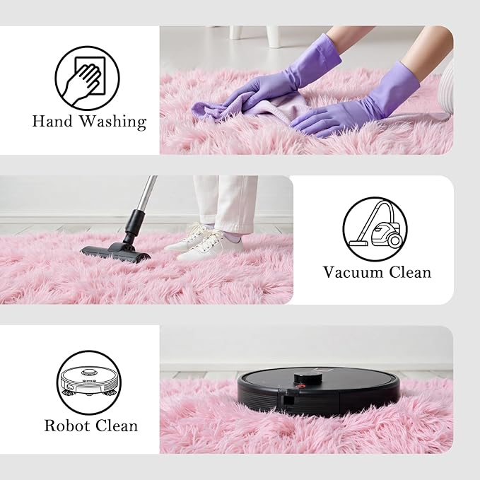 Super Soft Shaggy Area Rugs for Bedroom 4x6 Feet, Shaggy Plush Living Room Shag Furry Floor Rugs, Non-Shedding Indoor Rugs for Living Room Decor(4 x 6, Pink)