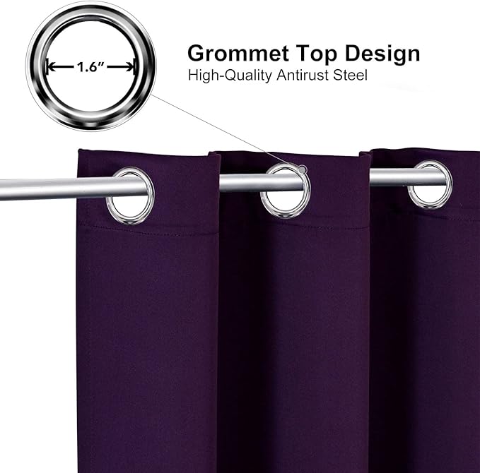 ChrisDowa Blackout Curtains 80 Inches Long 2 Panels Set for Living Room, Grommet Thermal Insulated Room Darkening Curtains for Bedroom (Royal Purple, 52 x 80 Inch)