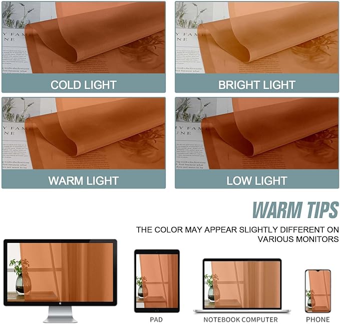 Orange Small Sheer Curtains 2 Panels Set, Kitchen Curtains 36 Inch Length, Elegant Light Filtering Short Window Drapes for Living Room Bedroom, Dual Rod Pocket Design, 2x42Wx36L Inches