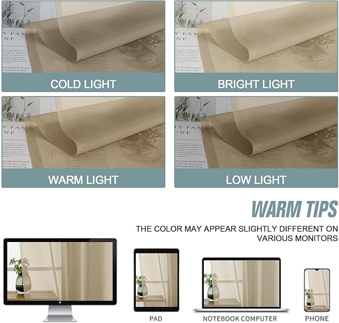 Taupe Window Sheer Curtains 45 Inches Length, Voile Short Curtains for Living Room Bedroom, Modern Soft Window Drapes 2 Panels Set, Top Dual Rod Pocket Design, 2x42Wx45L Inches