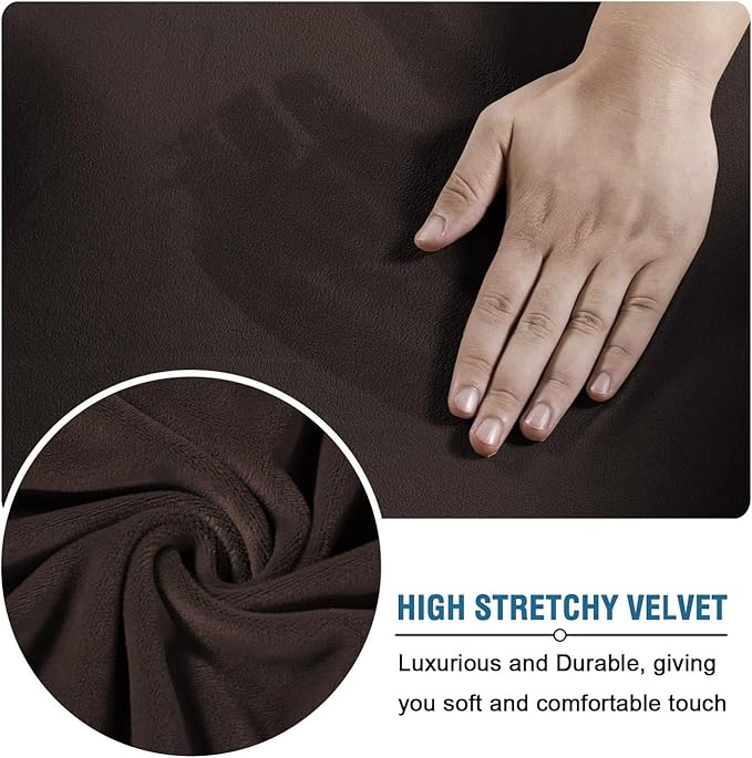 H.VERSAILTEX Rich Velvet Stretch 2 Piece Cover Chair Slipcover Sofa Cover Furniture Protector Couch Soft with Elastic Bottom Chair Couch Cover with Arms Width Up to 49 Inch(Chair,Brown)