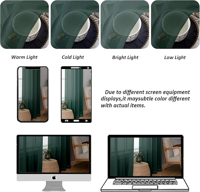 Chyhomenyc Hunter Green Sheer Curtains 54 Inch Long 2 Panels Set, Short Voile Rod Pocket Drapes for Dinning Small Windows Bathroom Living Room Bedroom, Each 42Wx54L in, 2PCS