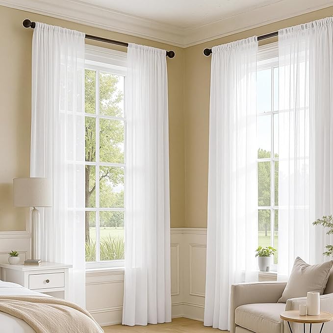 MIULEE White Sheer Curtains 98 Inches Long, 4 Panels Set, Light Filtering Voile Rod Pocket Drapes, Airy Soft Fabric Window Treatments for Living Room and Bedroom, 42 x 98 Inches