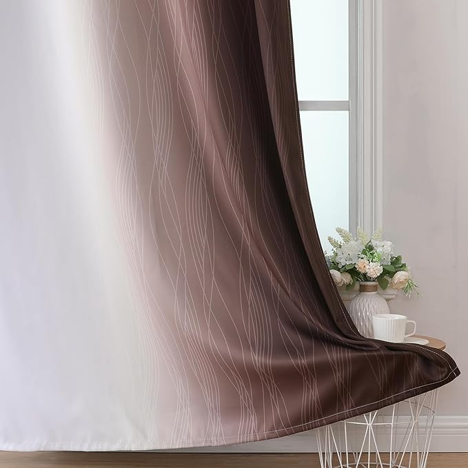 Estelar Textiler Brown and Greyish White Gradient Blackout Curtains for Bedroom, Thermal Insulated Ombre Blackout Drapes, Full Light Blocking Energy Saving Curtains for Living Room,52Wx96L,2 Panels