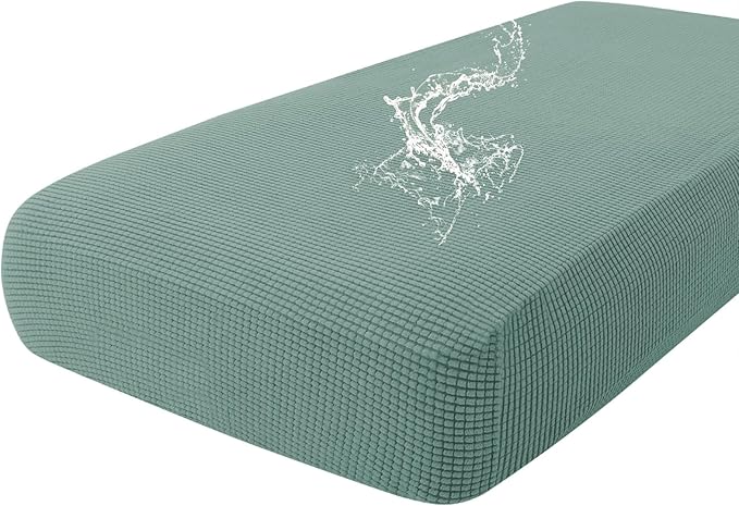 hyha Waterproof Couch Cushion Covers for Pets, Non Slip Sofa Seat Cover for Dogs Washable, Soft Thick Stretch Jacquard Fabric, Sofa Slipcovers with Elastic Bottom (1 Piece for Large, Green)