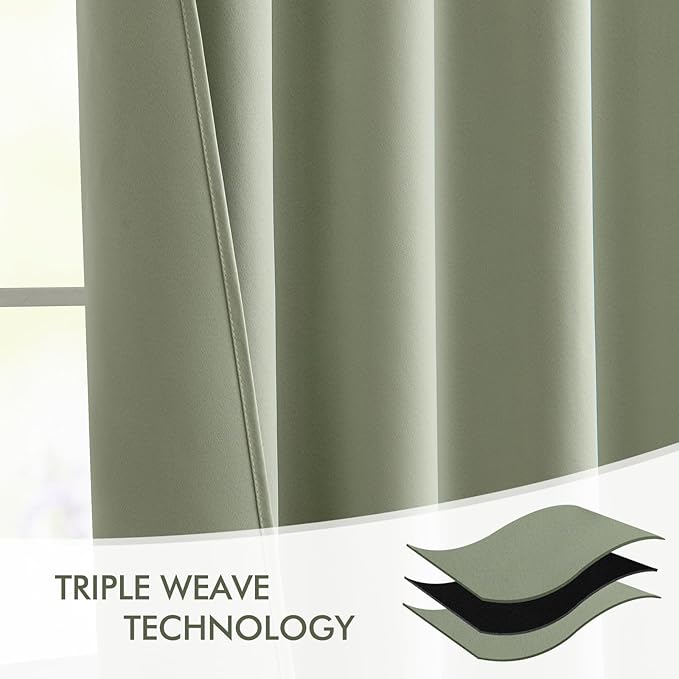 MIULEE Back Tab Sage Green Curtains 102 Inch Long 2 Panels Set for Living Room Bedroom, Rod Pocket/Pinch Pleated Light Blocking Thermal Insulated Room Darkening Floor to Ceiling Blackout Drapes