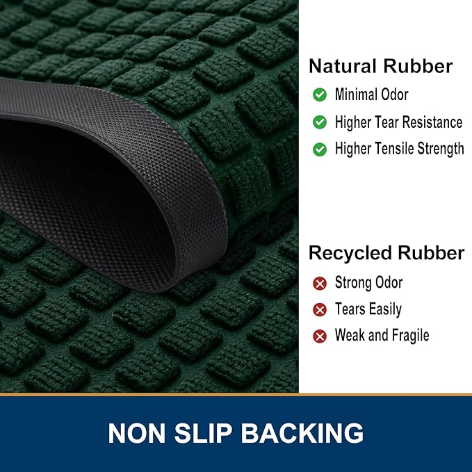 Smiry Front Door Mat Outside Entrance, Heavy Duty Natural Rubber Doormat, Non Slip, Trap Dirt and Moisture, Easy Clean, Low Profile Welcome Floor Mats for Indoor Outdoor Entry, 59x34 Inch, Black Green