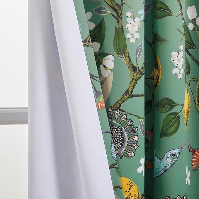 Topfinel Sage Green Blackout Valance Curtains 18 Inch Length Farmhouse Rustic Hummingbird Lemon Printed Grommet Home Fashion Valance for Kitchen Bathroom, Energy Saving Grommet Half Window Set of 2