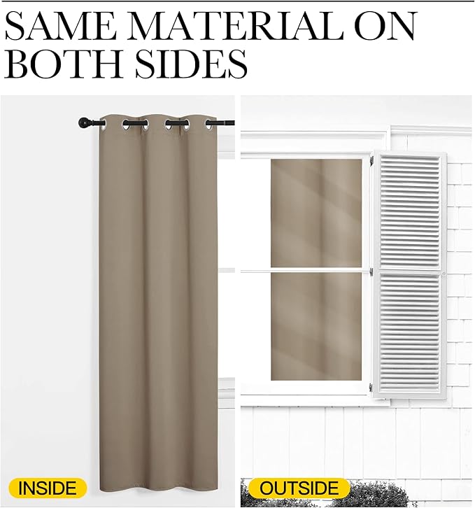 NICETOWN Blackout Curtains & Drapes for Bedroom, Taupe, W34 x L48, Set of 2, Triple Weave Grommet Top Thermal Insulated Light Blocking Panels for Bathroom/Living Room