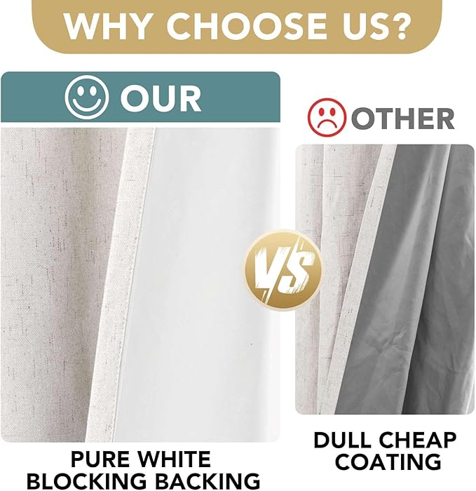 H.VERSAILTEX 100% Blackout Curtains Ivory, Linen Blackout Curtains 96 inch Curtains 2 Panel Set, Elegant Curtain for Bedroom Grommet Drapes Window Curtains Living Room Drapes