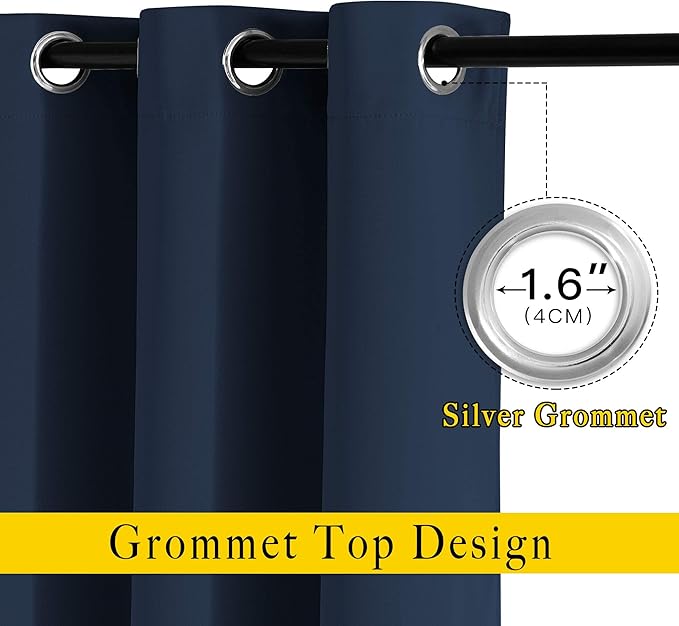 NICETOWN Window Drapes Long Curtains - (52 inches Wide x 120 inches Long, Navy, 2 Pieces) Living Room Panels Grommet Top Window Treatment for Hall & Guest Room