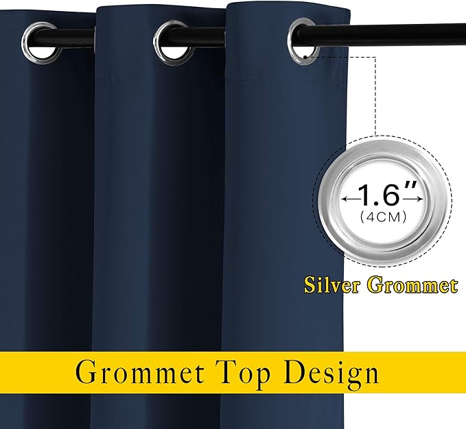 NICETOWN Blackout Curtain Panels 66 - Window Treatment Energy Saving Thermal Insulated Solid Grommet Blackout Drapes for Living Room (Navy, 1 Pair, 66 by 66-Inch)