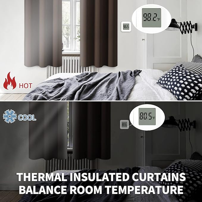 BGment Blackout Curtains for Bedroom - Grommet Thermal Insulated Room Darkening Curtains for Living Room, Set of 2 Panels (70 x 63 Inch, Brown)