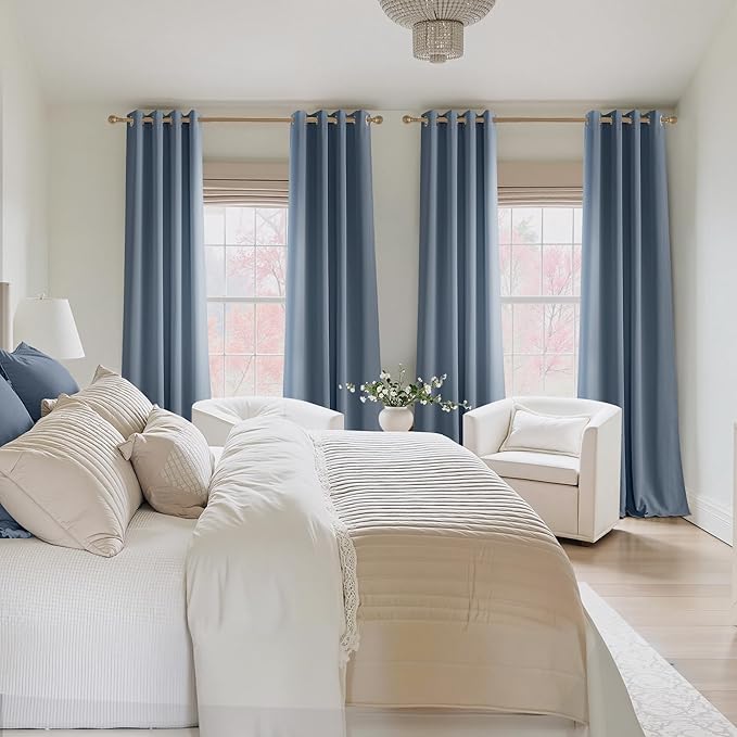 NICETOWN Room Darkening Draperies Curtains Panels, 2 Panels Stone Blue W52 x L102