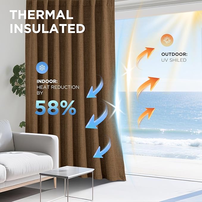 Joydeco Linen Blackout Curtains for Bedroom - 100% Light Blocking 1 Panels, Cappuccino Drapes 100" W x 90" L, Thermal Insulated Room Darkening Curtains for Living Room, Rod Pocket & Back Tabs