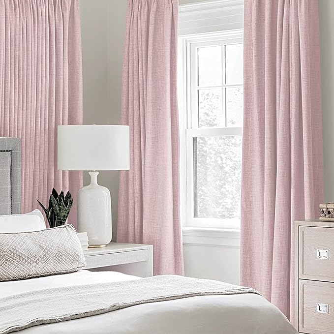 MIULEE Linen Texture 90 Inches Curtains for Bedroom 100% Blackout Thermal Insulated Pink Curtains Grommet Room Darkening Curtains/Draperies for Living Room Nursery 52x90 Inch (2 Panels)