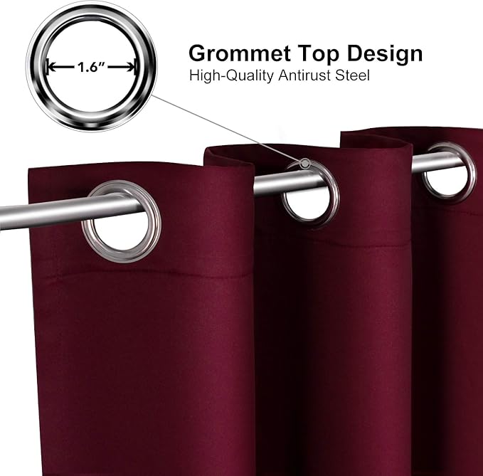 ChrisDowa Burgundyout Curtains 70 inches Wide for Bedroom - 2 Panels Set Extra Wide Grommet Thermal Insulated Room Darkening Curtains for Living Room (Burgundy, 70 x 63 Inch)