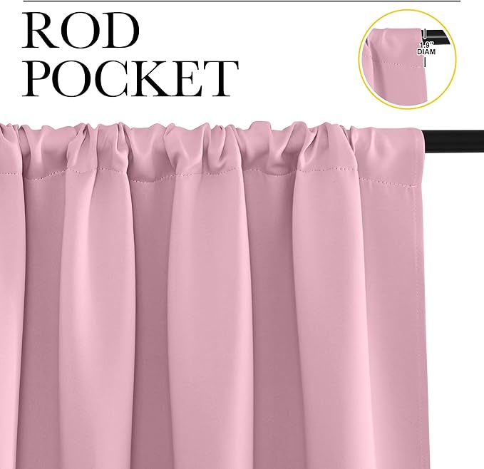 NICETOWN Kitchen Curtains, Short Blackout Drapes, Rouge Pink, 34" Wide by 54" Long, 2 PCs, Thermal Insulated Blackout Curtain Panels for Kids Room, Play Room