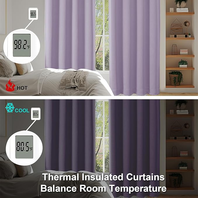 Simplebrand Ava Lilac Blackout Curtains for Bedroom 84 Inch Length 2 Panels Set, Solid Thermal Insulated Privacy Nursery Window Treatment Curtains Blackout Drapes, W40 x L84 Inch, Lilac