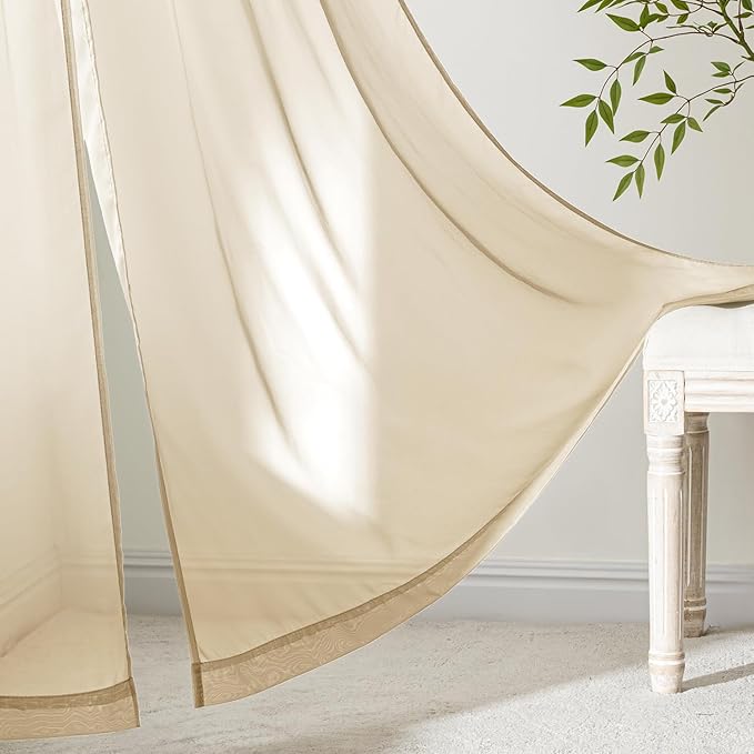 MIULEE Cream Sheer Curtains 72 Inches Long, 4 Panels Set, Light Filtering Rod Pocket Voile Drapes for Living Room and Bedroom, Airy Soft Fabric Window Treatments, 42 x 72 Inches