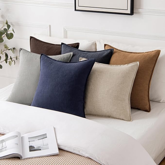 MIULEE Decorative Linen Pillow Covers 20x20 Inch Brown Boho Farmhouse Neutral Couch Throw Pillows for Bed Pack of 2 Accent Modern Pillowcase Sofa Livingroom Home Decor