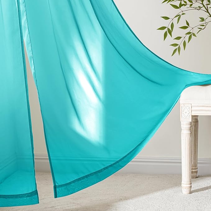 MIULEE Turquoise Sheer Curtains 96 Inches Long, 4 Panels Set, Light Filtering Rod Pocket Voile Drapes for Living Room and Bedroom, Airy Soft Fabric Window Treatments, 42 x 96 Inches