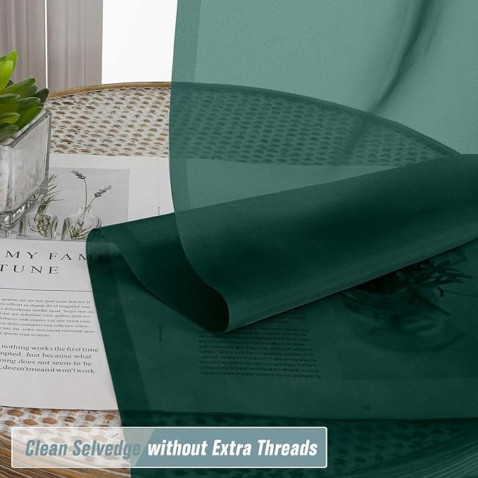 Green Sheer Curtains Tier 30 Inches Length 2 Panels, Light Filtering Lightweight Soft Window Drapes, Cute Elegant Cafe Curtains for Nursery, Dual Rod Pocket, Hunter Green, 2x42Wx30L Inches