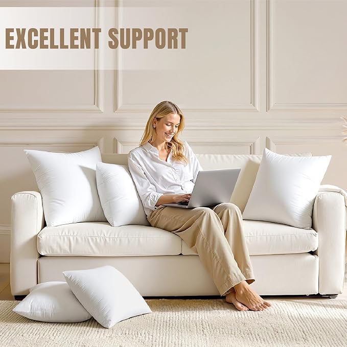 MIULEE 12x12 Pillow Inserts,Set of 4 100% Virgin Microfiber with Cotton Cover Throw Pillows for Couch Sofa and Bed