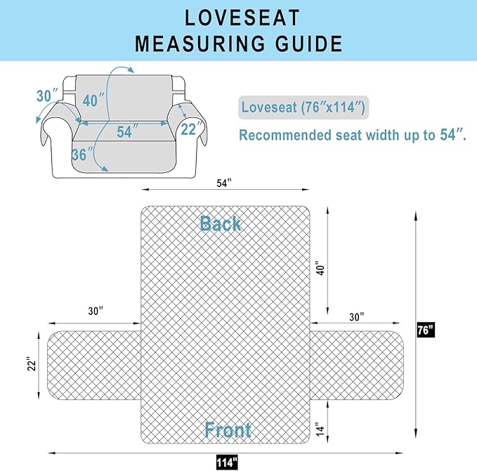 Reversible Loveseat Sofa Covers Couch Cover Furniture Protector(Loveseat,White/White)