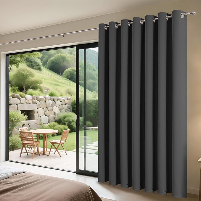 Joydeco Blackout Patio Sliding Door Curtains 84 Inches Long, Grommet Privacy Room Divider Curtains, Extra Wide Thermal Blackout Drapes for Bedroom Living Room (Grey, 60Wx84L, 1 Panel)